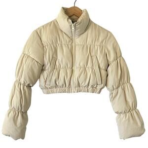 H&M Divided Cropped Puffer Jacket Size XS Winter White Coat Warm Y2K